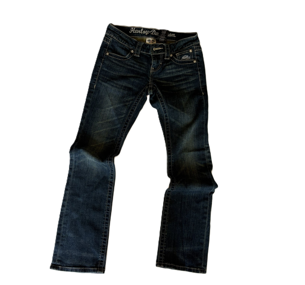 Harley-Davidson Bootcut Jeans Petite 0 Dark Wash Rhinestone Pockets